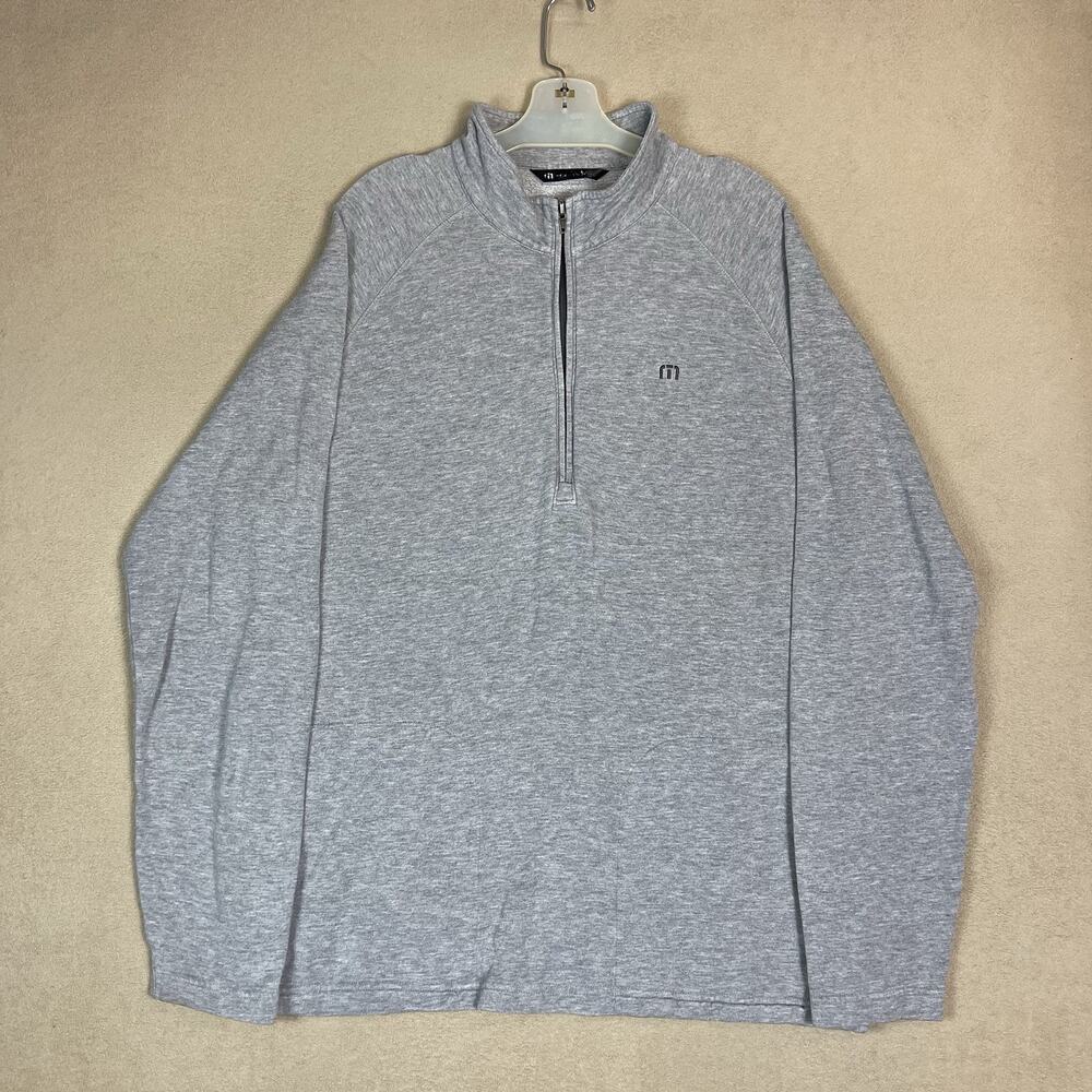 Travis Mathew Sweater Mens L Gray 1/4 Zip Mock Neck Pockets Regular Fit Pullover